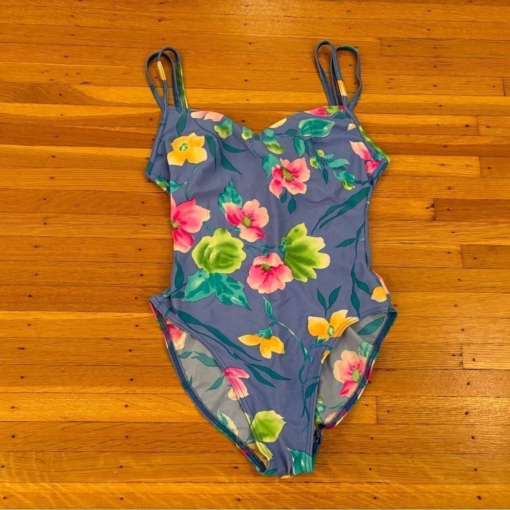 Christina Vintage Blue Floral Tropical One Piece Bathing Suit